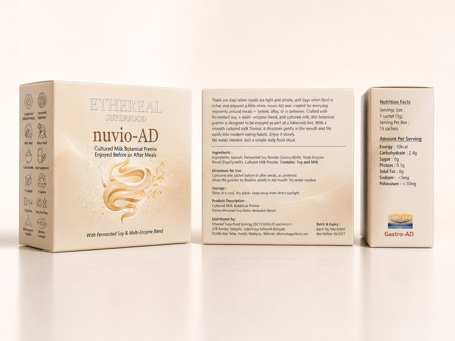 nuvio-AD packaging panels showing the full label, ingredients and nutrition facts